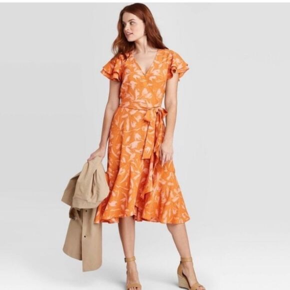 A New Day Size Extra Small Midi Length Dress Wrap Tie Dress Floral - Picture 1 of 8